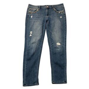 White House Black Market Women's Jeans Size 10 Distressed Embellished Straight
